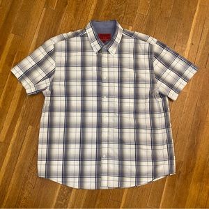 Rodeo Clothing Co Mens Western Short Sleeve Casual Gray Blue Plaid Cowboy Shirt
